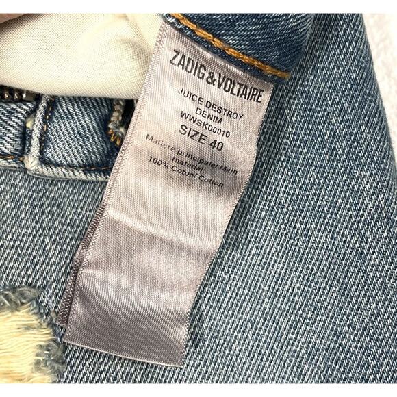 Zadig & Voltaire 40/Medium Denim Distressed Medium Wash Juice Mini Jean Skirt - Picture 9 of 9